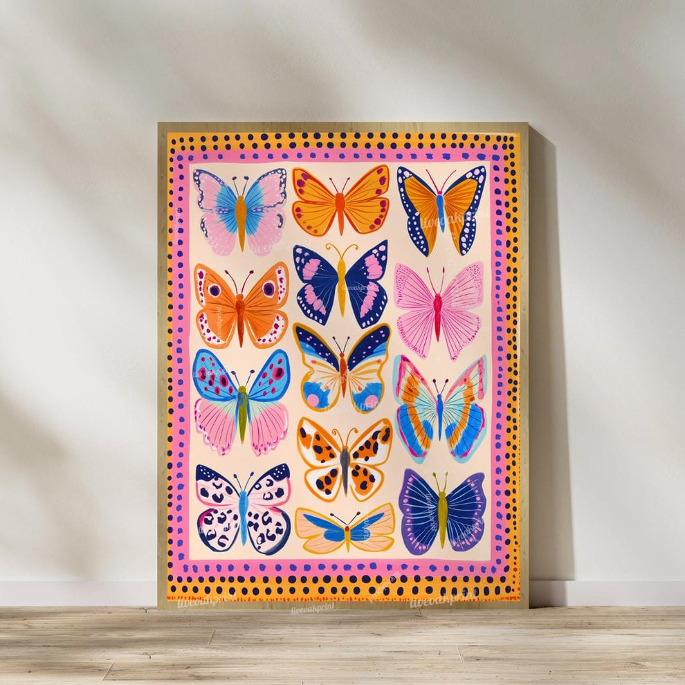 Set of 2 Colorful Butterfly Prints – Pink Orange and Blue Vibrant Butterfly Wall Art Whimsical Nature Decor Prints Maximalist Gallery Wall