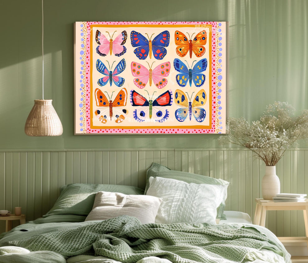 Horizontal Butterfly Print – Colorful Butterfly Wall Art Nature-Inspired Decor Maximalist Gallery Wall Dopamine Decor Over Couch Wall Art