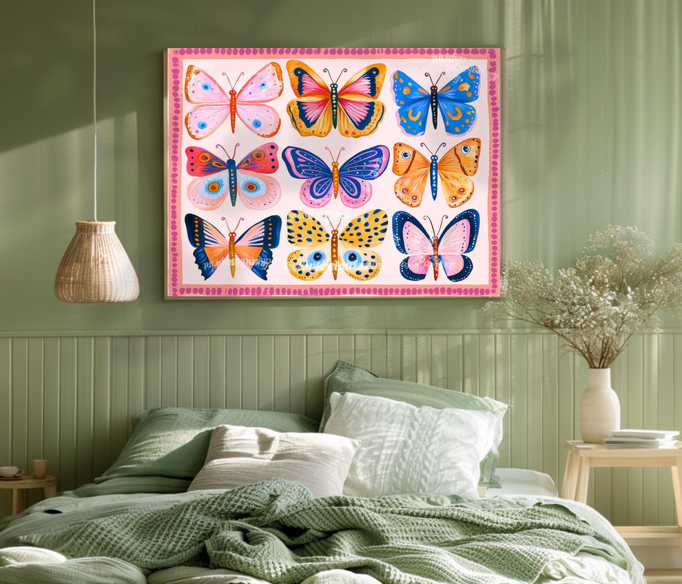 Pink Butterflies Horizontal Print – Colorful Butterfly Wall Art Nature-Inspired Decor Maximalist Gallery Wall Dopamine Decor Over Desk Art