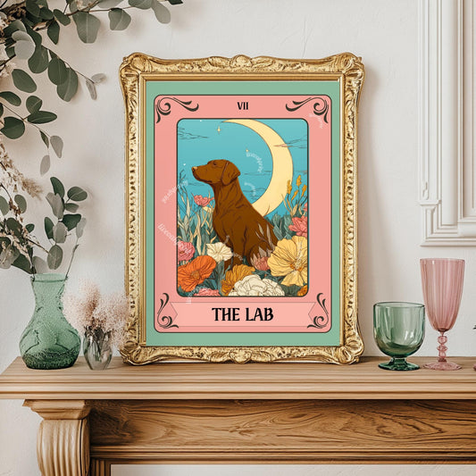 The Lab Tarot Card Art Print: Chocolate Lab Wall Art, Gift for Chocolate Lab Owner