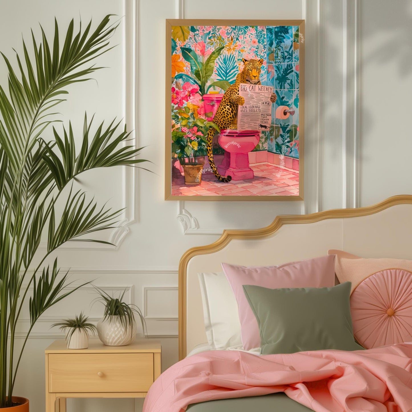 Leopard On A Toilet Wall Art - Colorful Toilet Room Decor Funny Bathroom Print Colorful Toilet Room Decor Quirky Animal Poster Eclectic Art