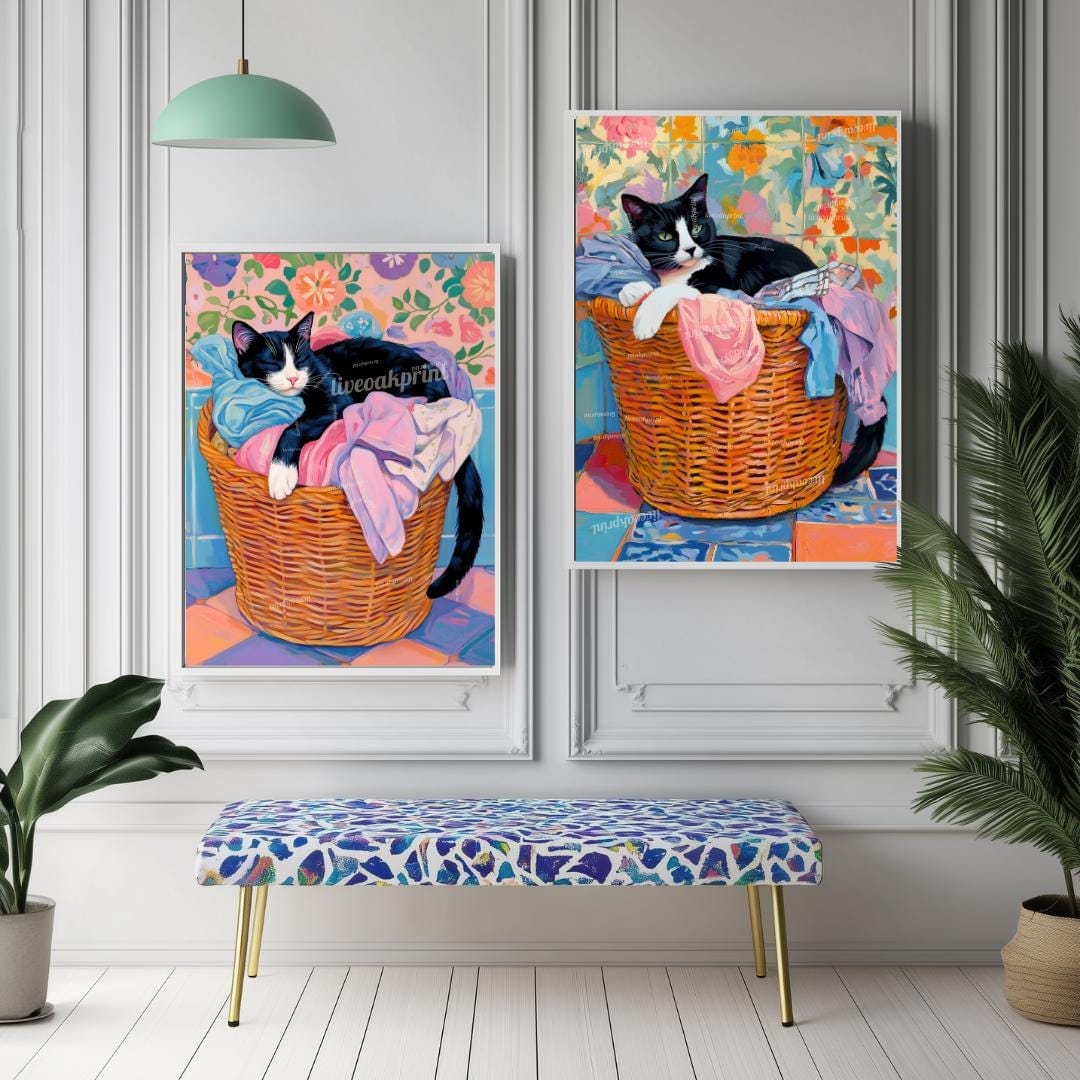 Set of Two Tuxedo Cats Wall Art
