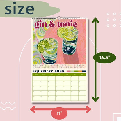 2026 Cocktail Calendar - Monthly Cocktail Recipe Calendar - Cocktail Gift Idea