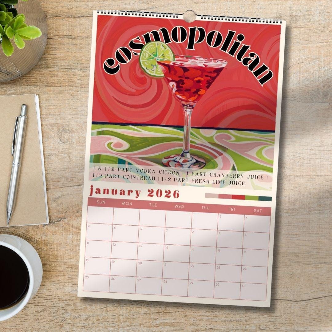 2026 Cocktail Calendar - Monthly Cocktail Recipe Calendar - Cocktail Gift Idea