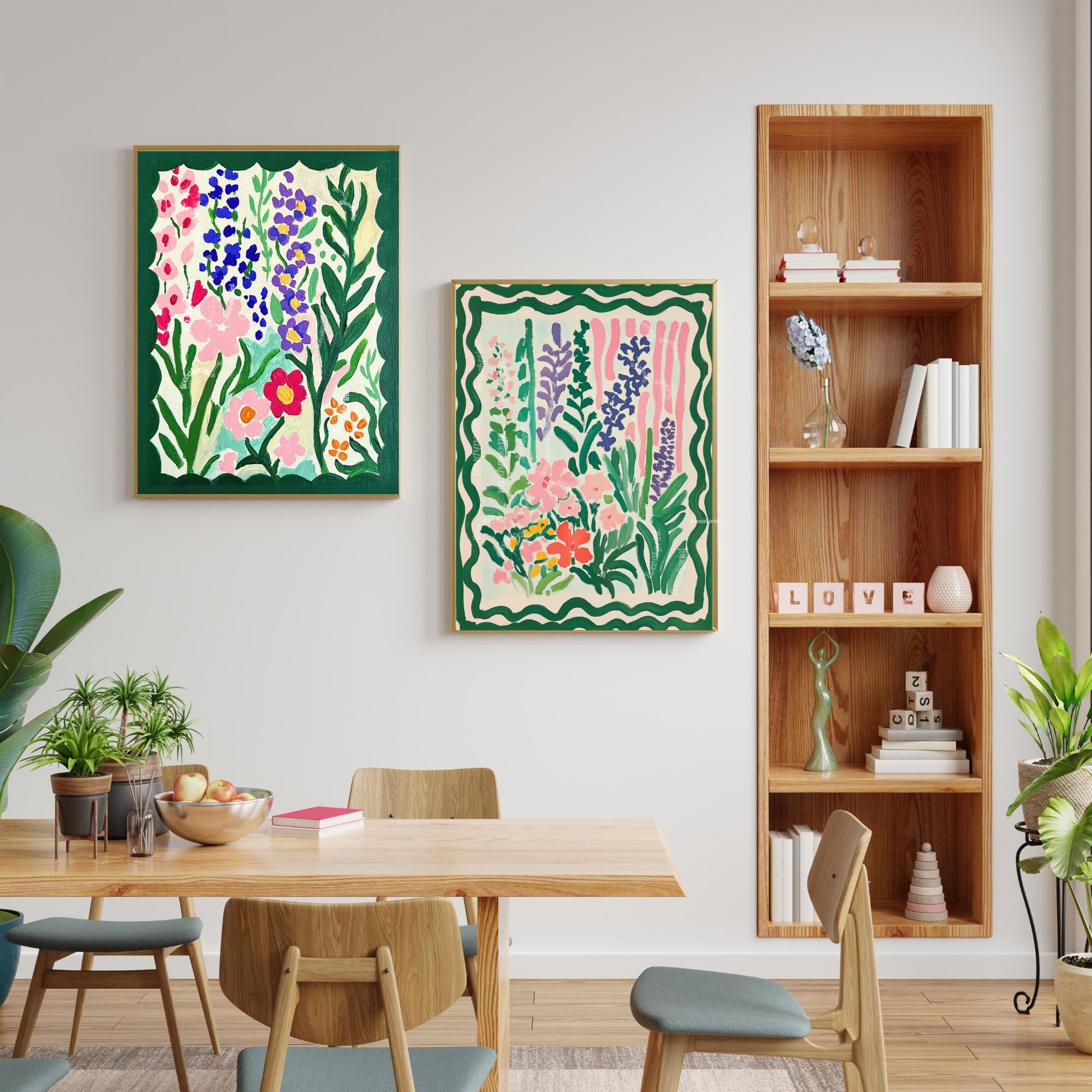 Green Dopamine Flowers Wall Art - Funky Green and Pink Wall Art - Floral Painting