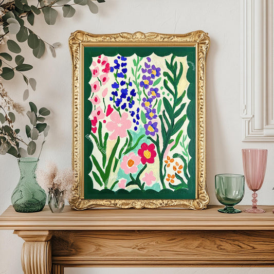 Green Dopamine Flowers Wall Art - Funky Green and Pink Wall Art - Floral Painting