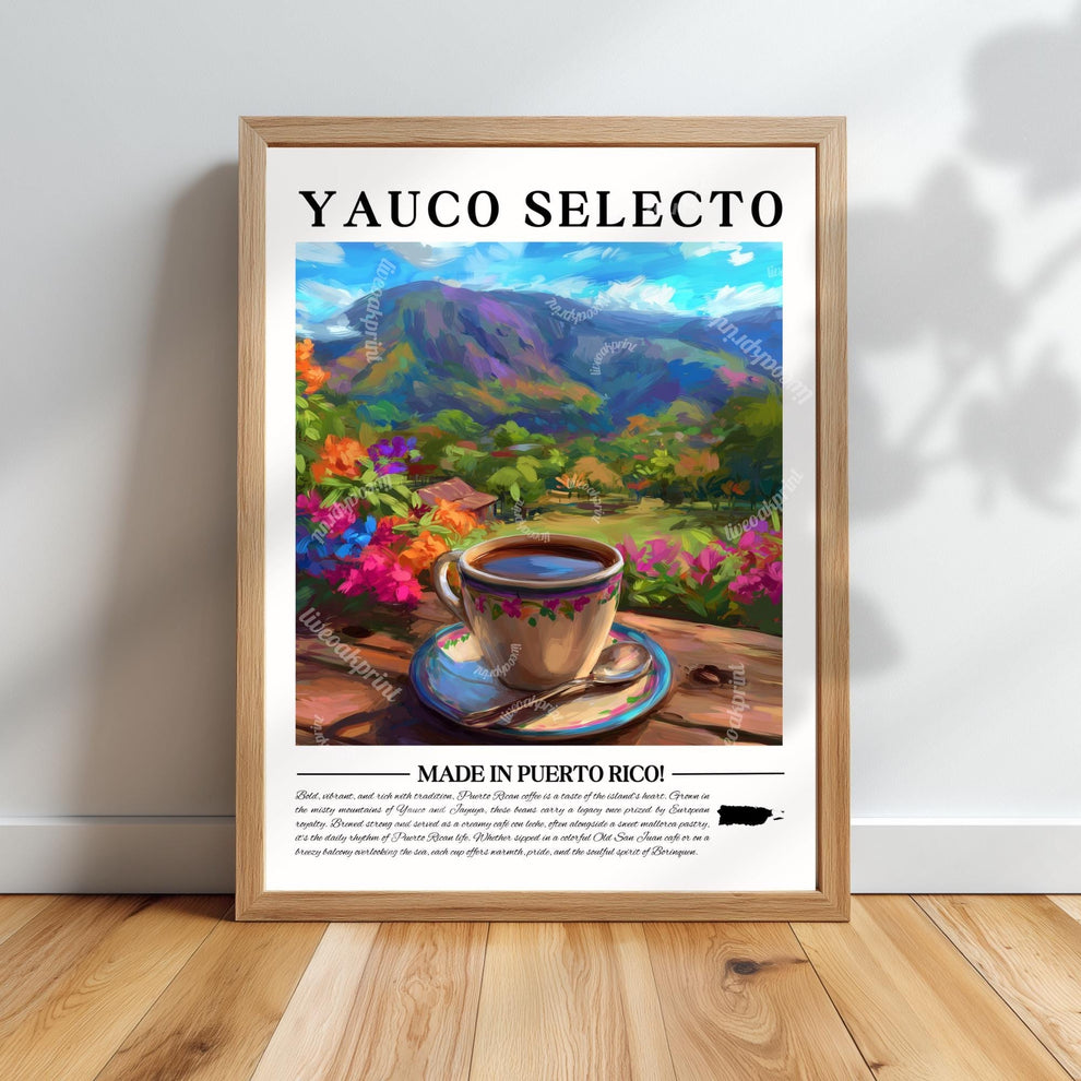 Yauco Selecto Coffee Wall Art – Puerto Rico Coffee Print – Tropical Café Decor – Puerto Rican Kitchen Art