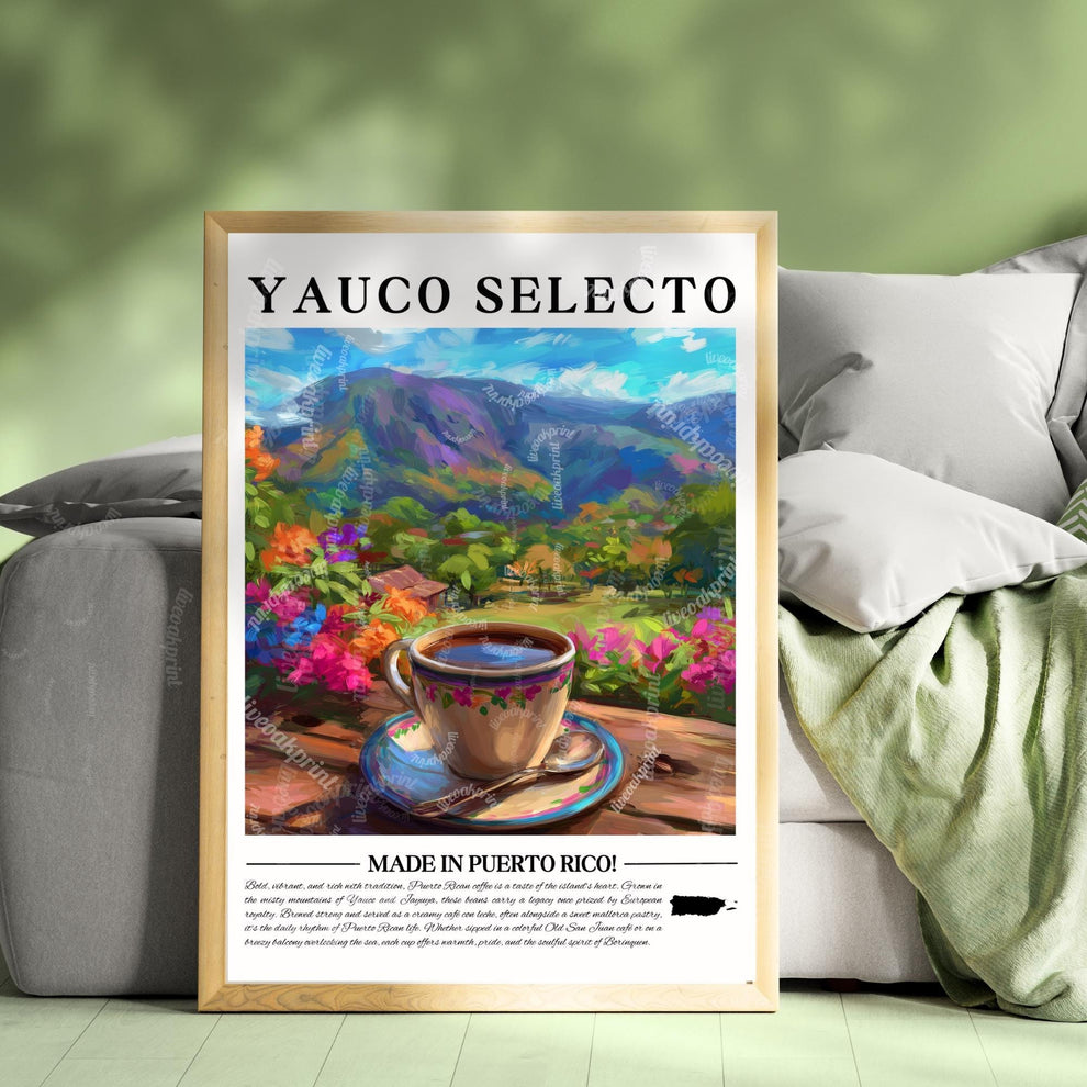 Yauco Selecto Coffee Wall Art – Puerto Rico Coffee Print – Tropical Café Decor – Puerto Rican Kitchen Art