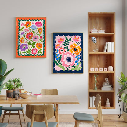 Green and Orange Floral Wall Art