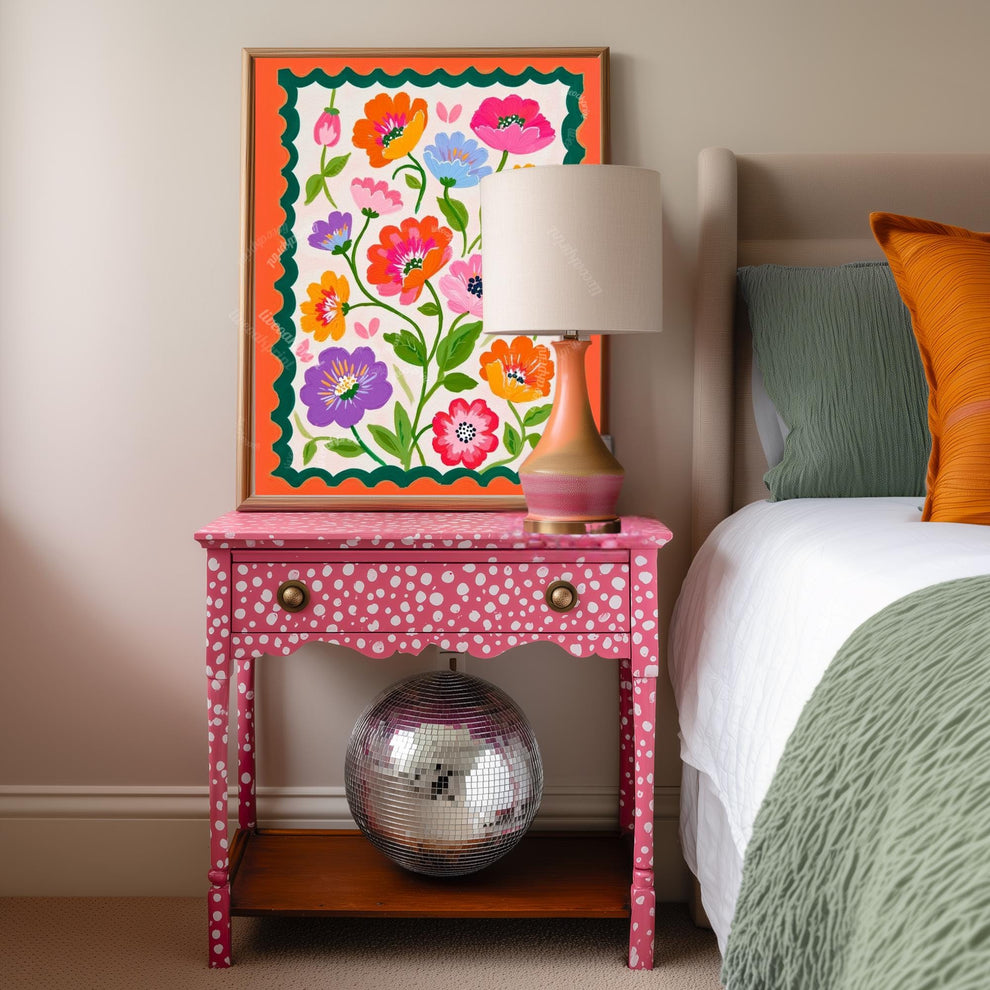 Green and Orange Floral Wall Art