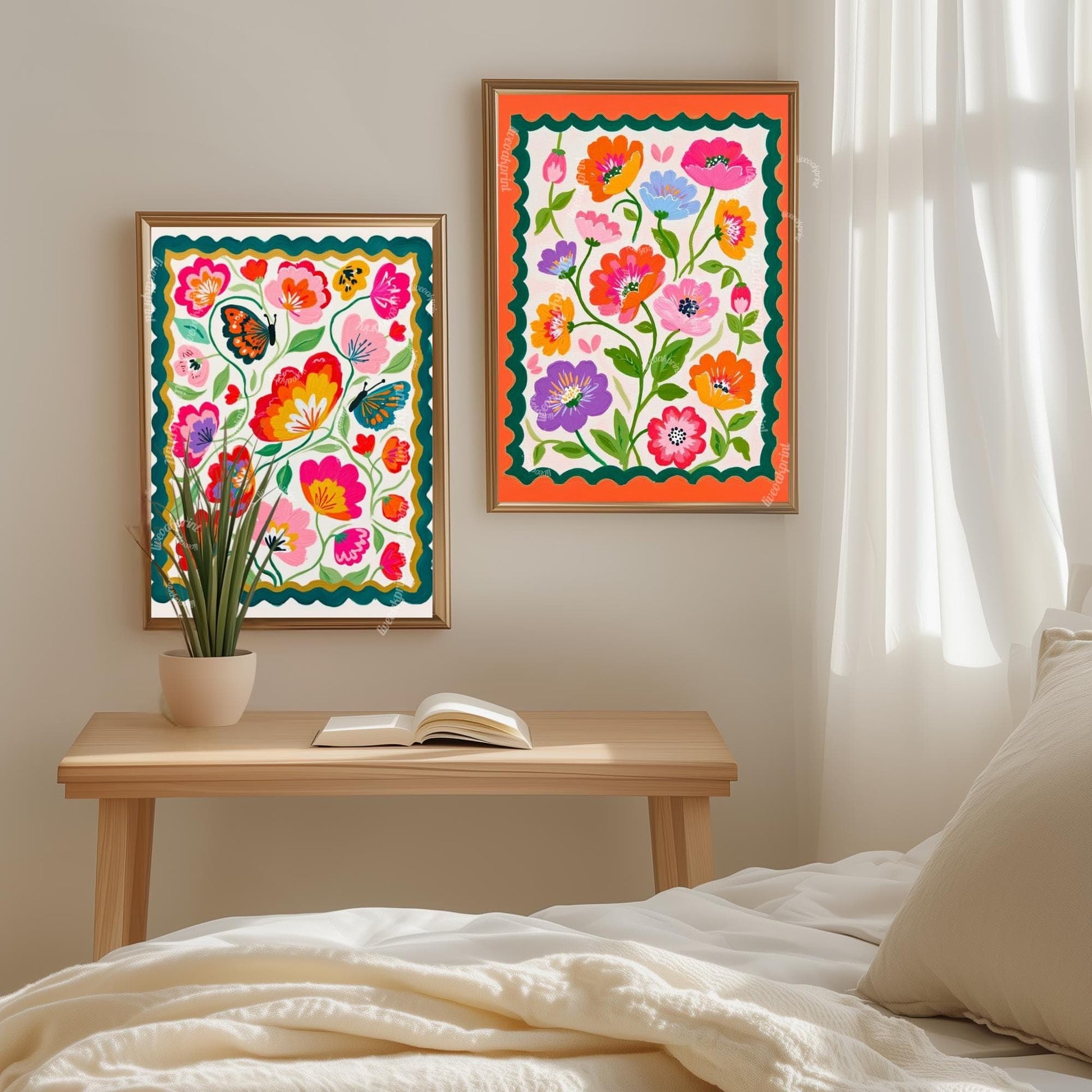 Butterfly Wall Art – Colorful Floral Print – Whimsical Botanical Home Decor Dopamine Art Print For Living Room or For Bedroom