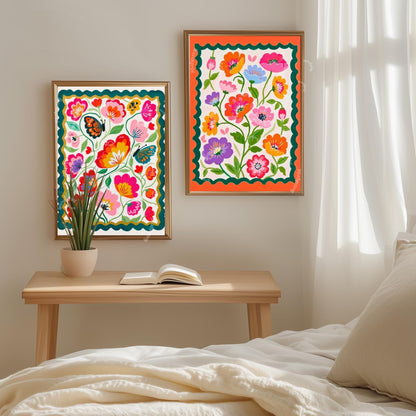 Butterfly Wall Art – Colorful Floral Print – Whimsical Botanical Home Decor Dopamine Art Print For Living Room or For Bedroom