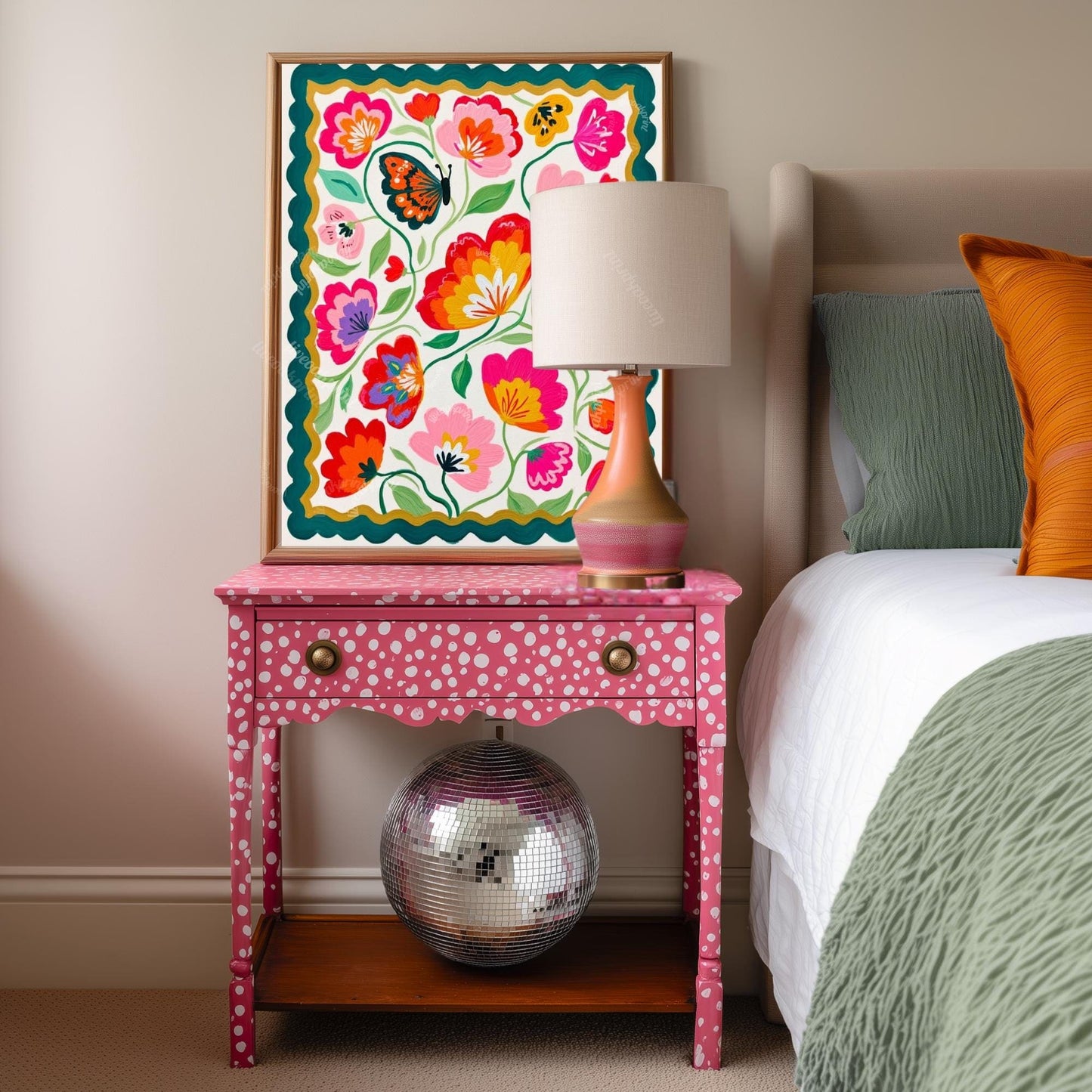 Butterfly Wall Art – Colorful Floral Print – Whimsical Botanical Home Decor Dopamine Art Print For Living Room or For Bedroom