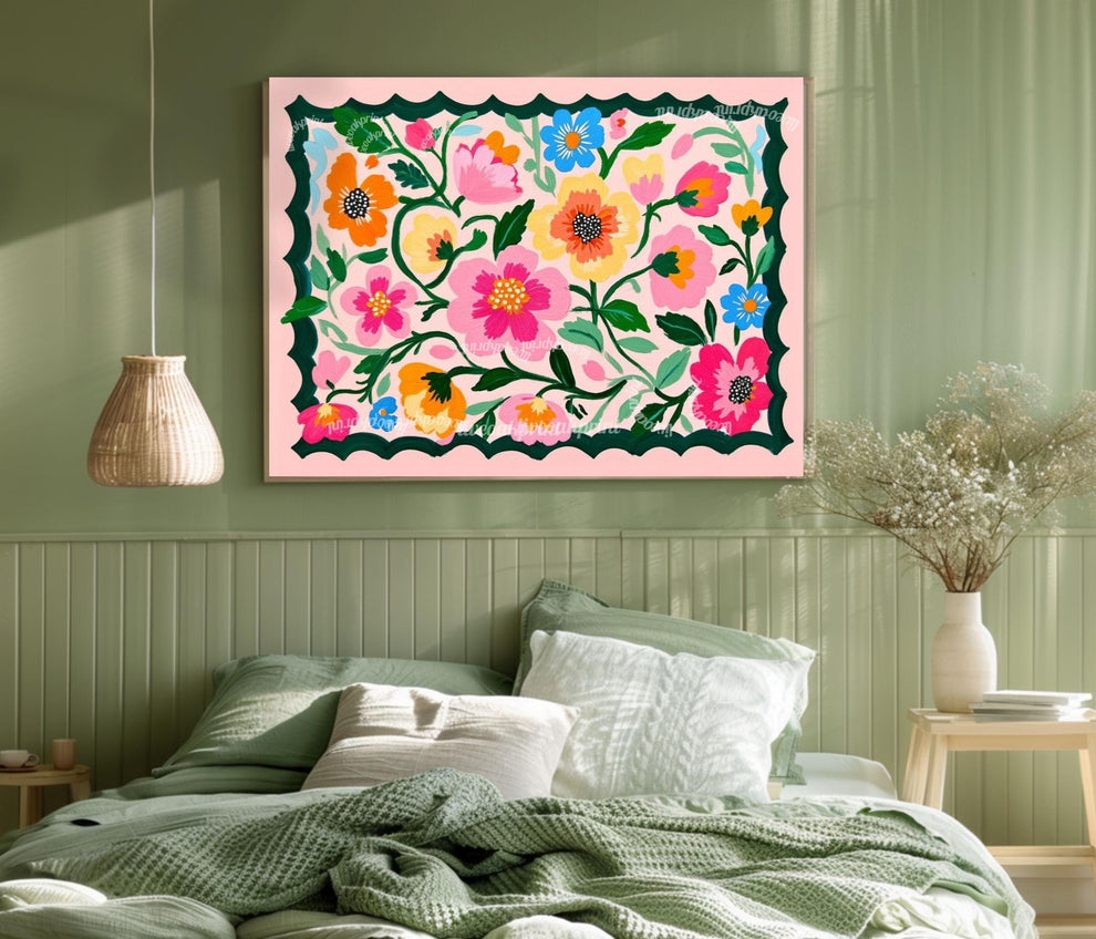 Floral Wall Art – Pastel Wall Art Folk Art Flower Print – Colorful Botanical Home Decor