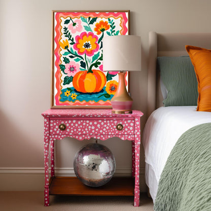 Pumpkin Wall Art – Colorful Folk Art Floral Print – Autumn Cottagecore Home Decor