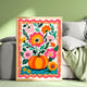 Pumpkin Wall Art – Colorful Folk Art Floral Print – Autumn Cottagecore Home Decor
