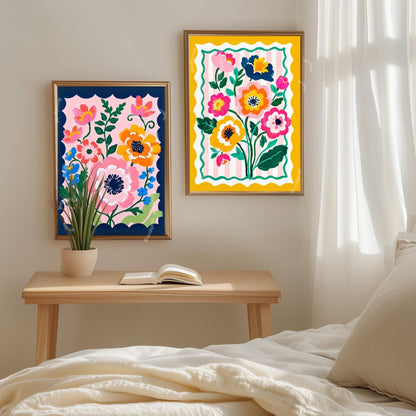 Yellow Floral Wall Art - Retro Floral Art Print - Midcentury Modern Home Decor Wall Art for Living Room