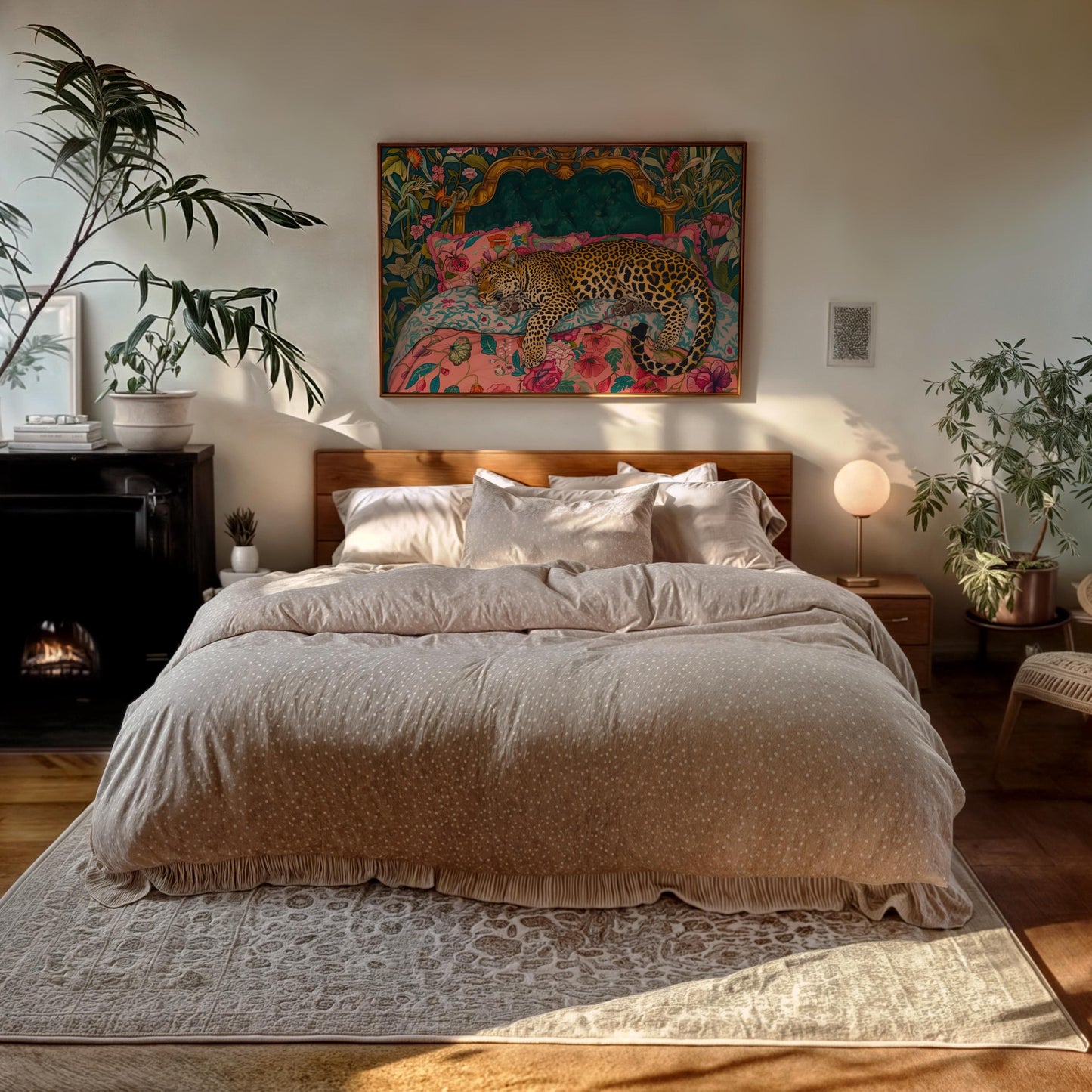Sleepy Leopard in a Vintage Bed - Wall Art
