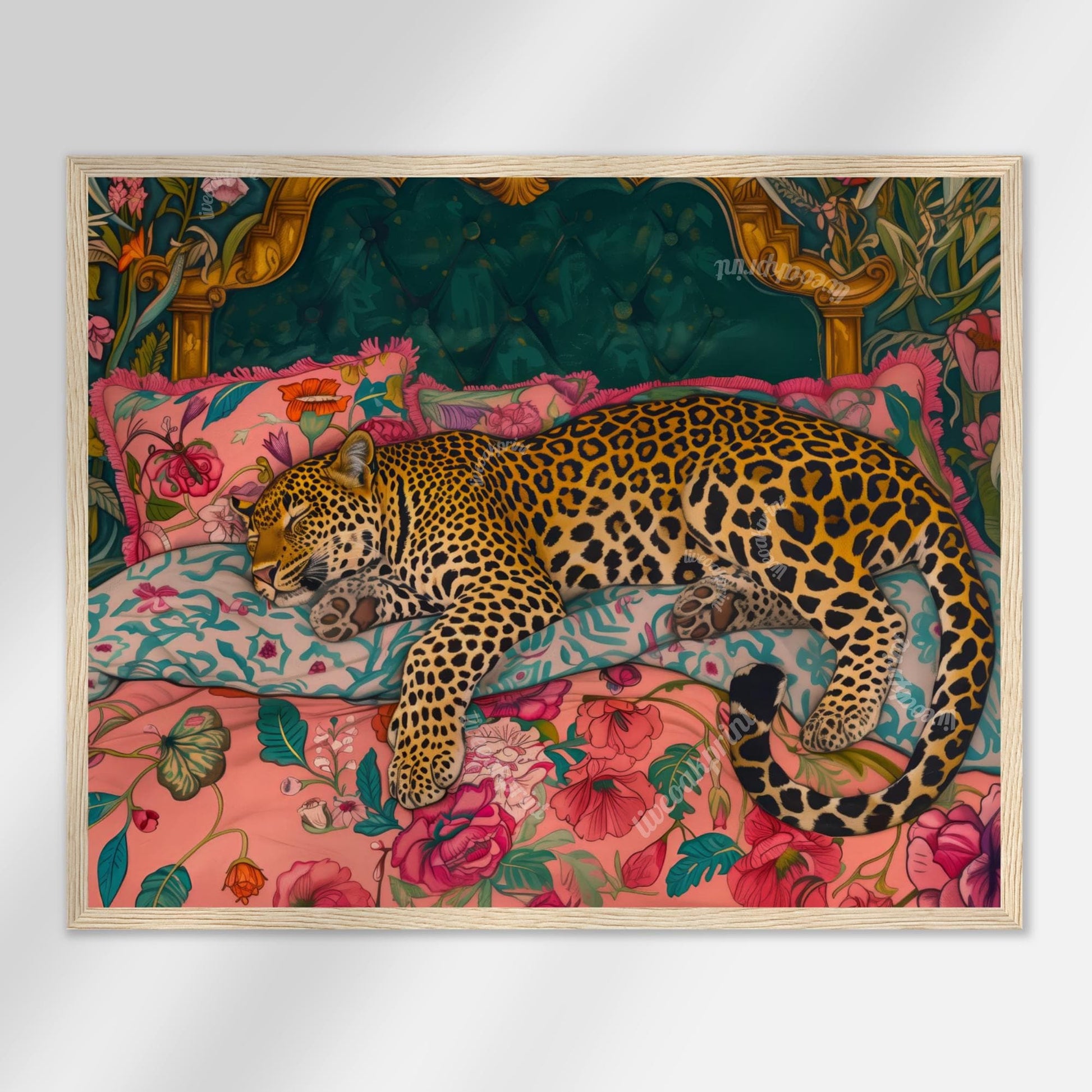 Sleepy Leopard in a Vintage Bed Print