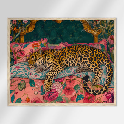 Sleepy Leopard in a Vintage Bed Print