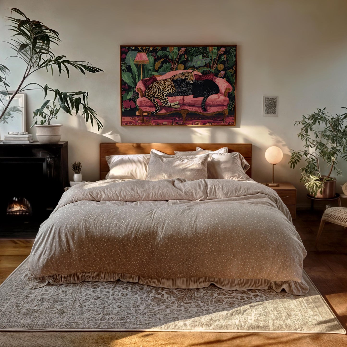 Snuggly Leopard and Black Panther In a Vintage Couch