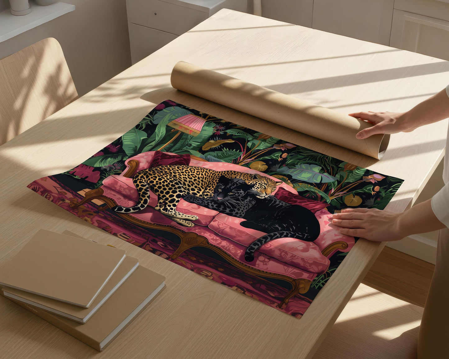 Snuggly Leopard and Black Panther In a Vintage Couch