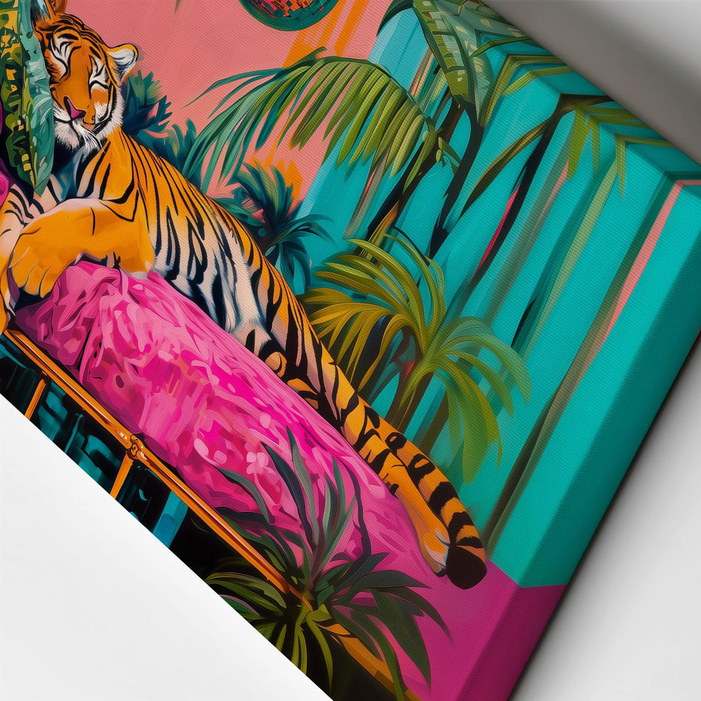 Tiger Sleeping Under A Disco Ball - Horizontal Wall Art