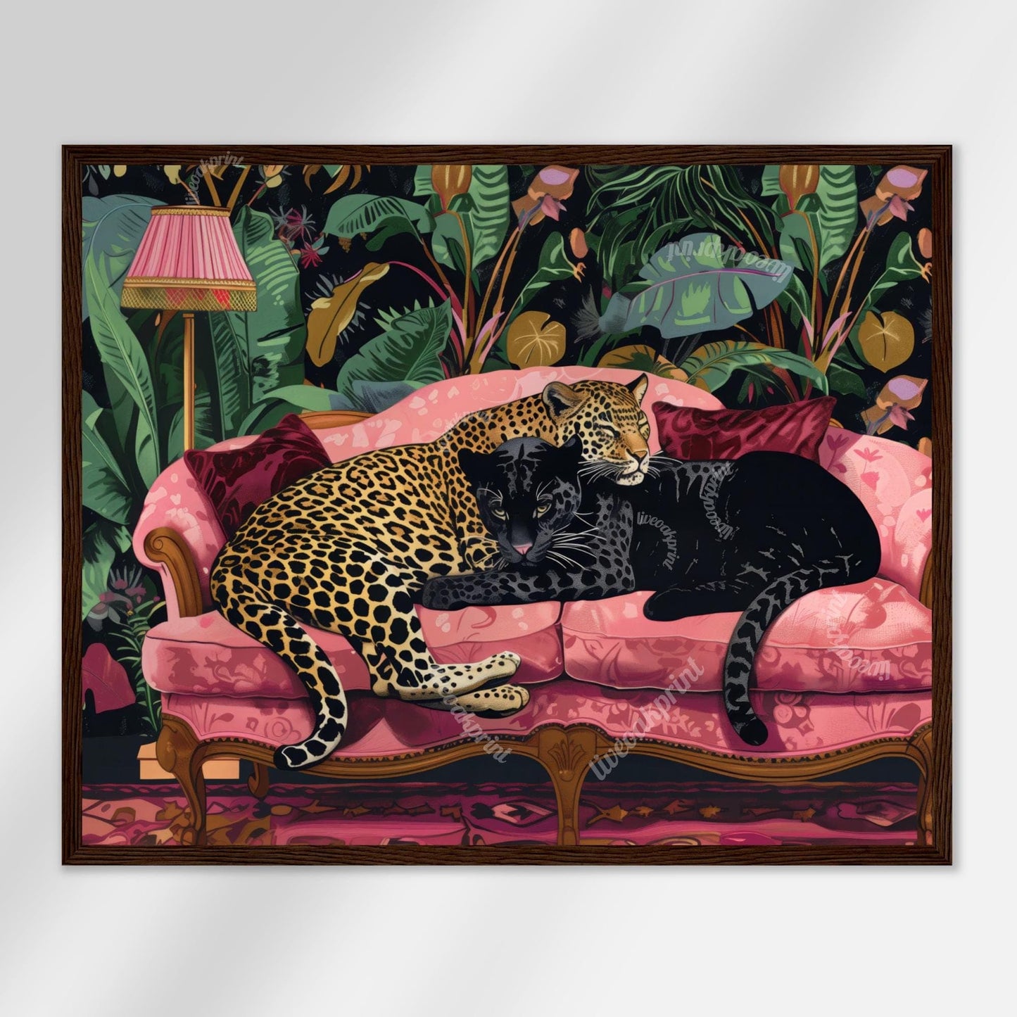 Snuggly Leopard and Black Panther In a Vintage Couch
