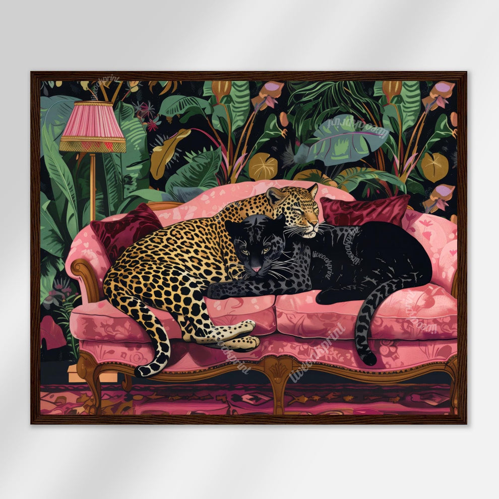 Snuggly Leopard and Black Panther In a Vintage Couch