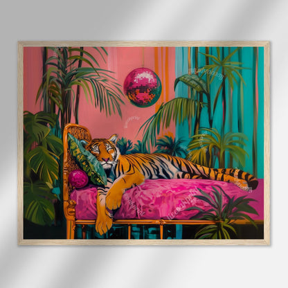 Tiger Sleeping Under A Disco Ball - Horizontal Wall Art