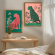 Emerald Leopard and Pink Leopard Art Set of Two Prints