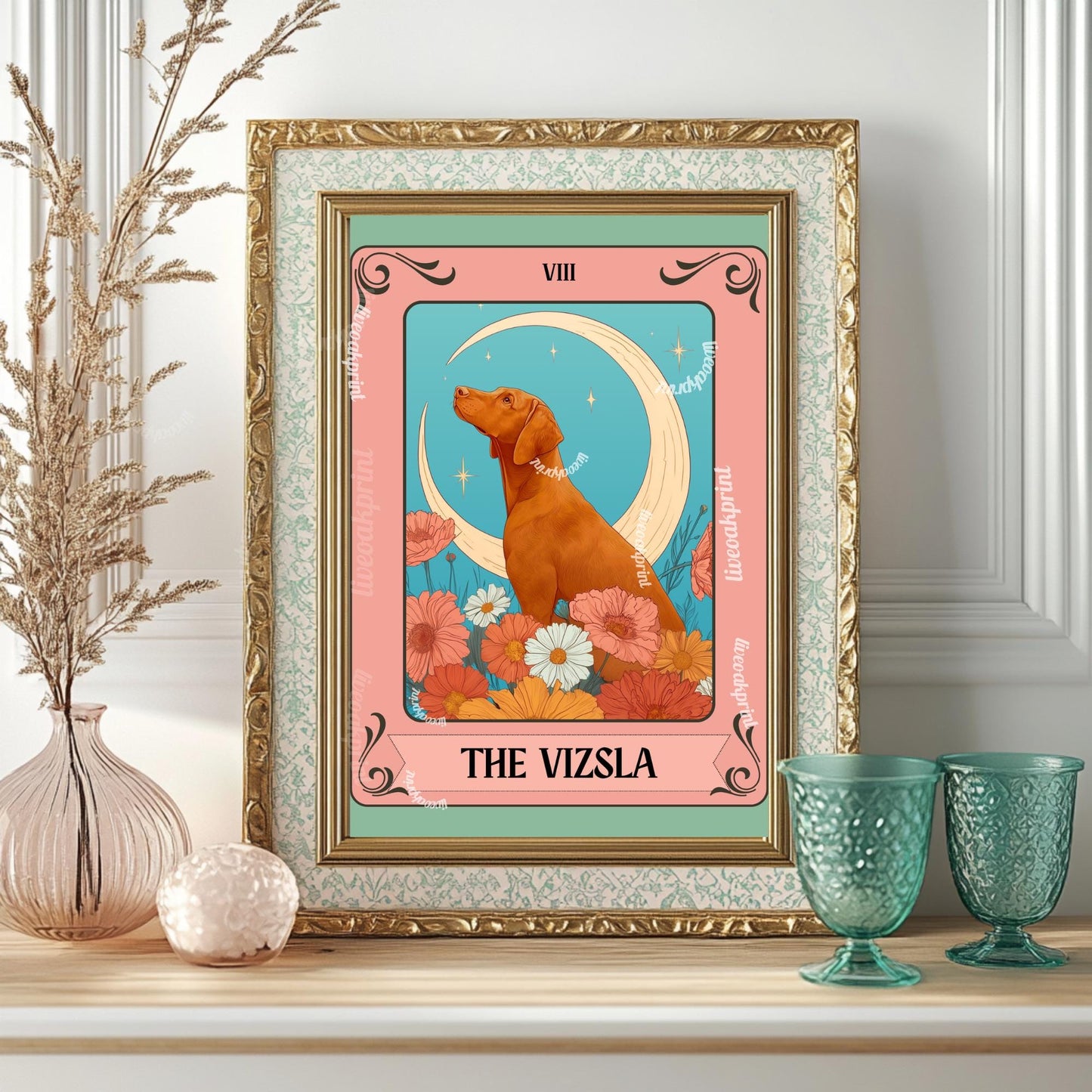 The Vizsla Tarot Card Art Print - Vizsla Wall Art Dog Owner Gift Vizsla Gift Ideas