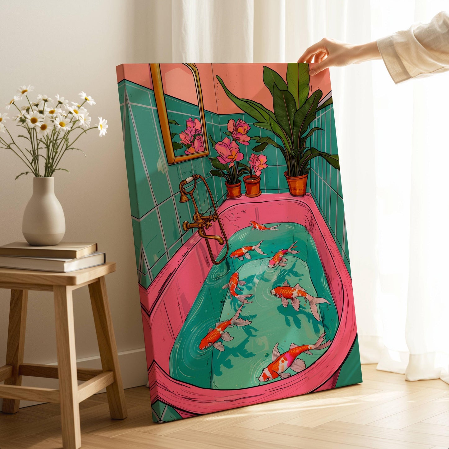 Koi Fish Swimming in a Retro Bathtub Print