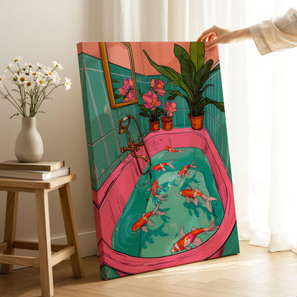 Koi Fish Swimming in a Retro Bathtub Print