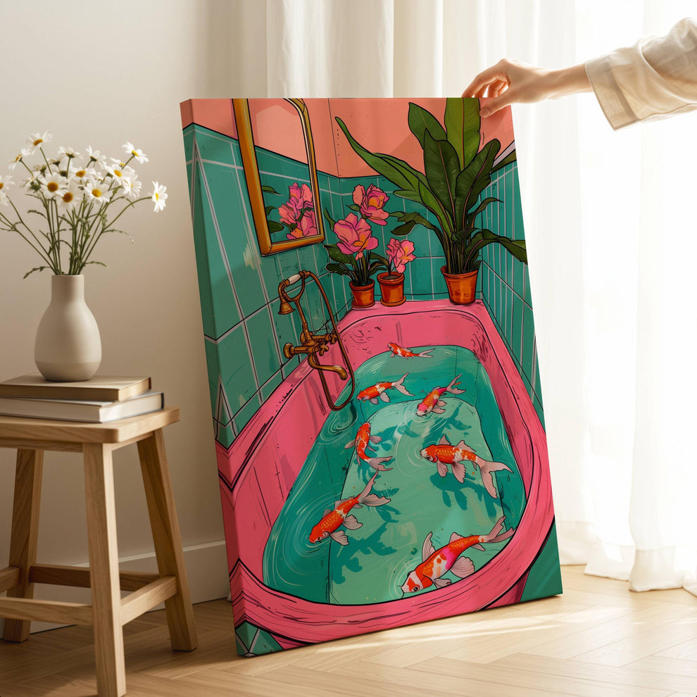 Koi Fish Swimming in a Retro Bathtub Print