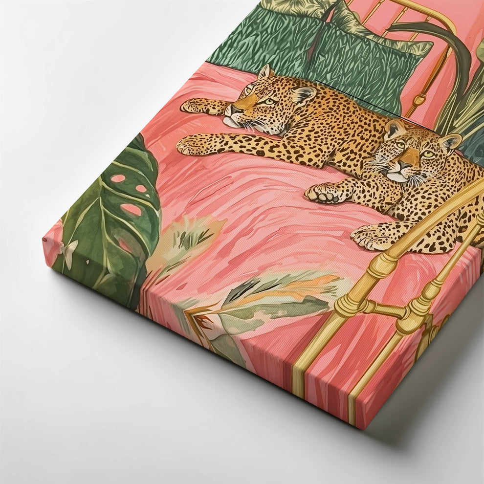 Leopard Bedroom Wall Art – Tropical Cat Print – Jungle Bedroom Decor – Pink Maximalist Wall Art – Preppy Safari Animal Print Glam Home Decor