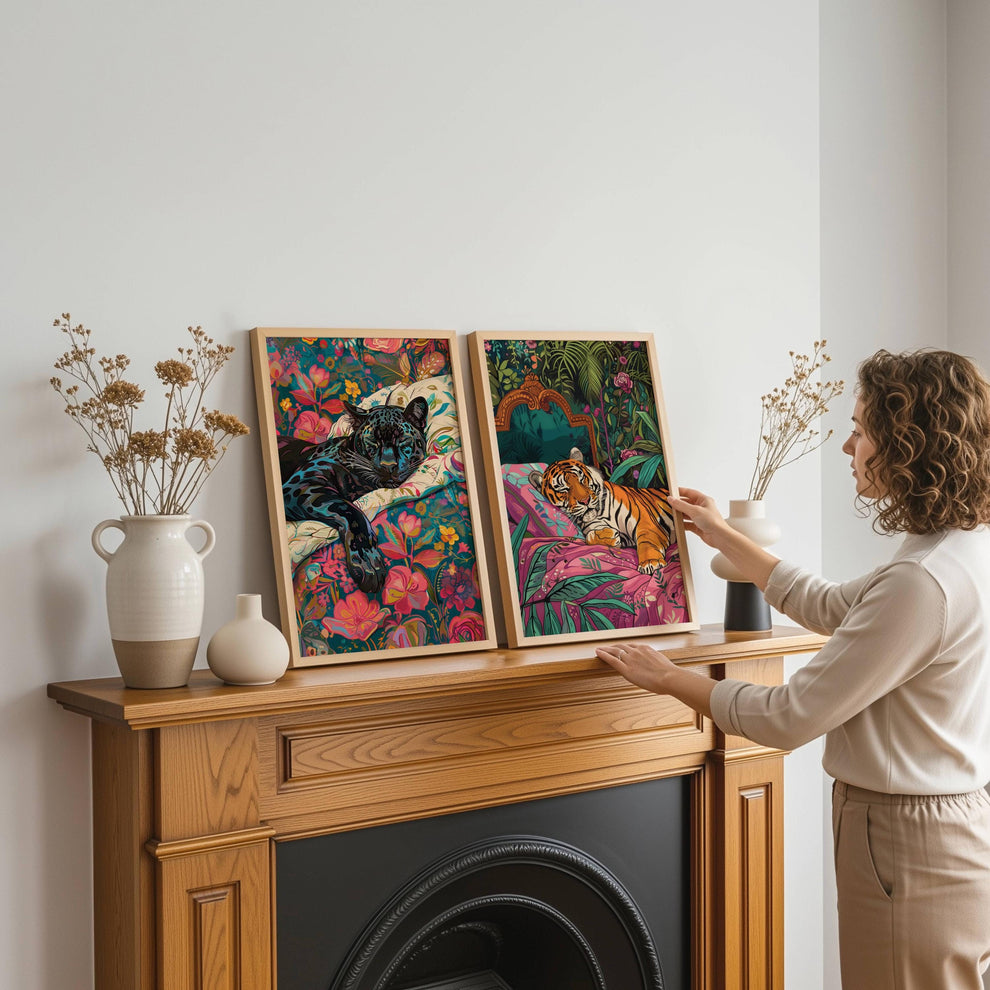 Sleeping Tiger and Puma Wall Art Set