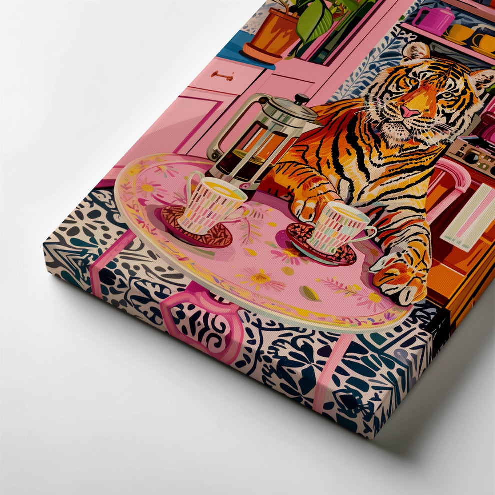 Tiger With Coffee and a French Press Print