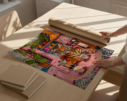 Tiger With Coffee and a French Press Print