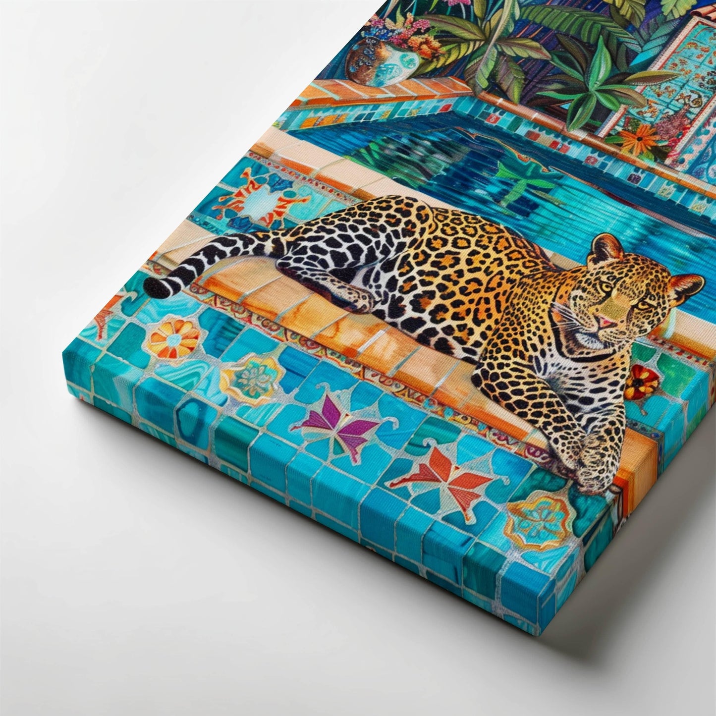 Leopard Lounging at a Fancy Pool