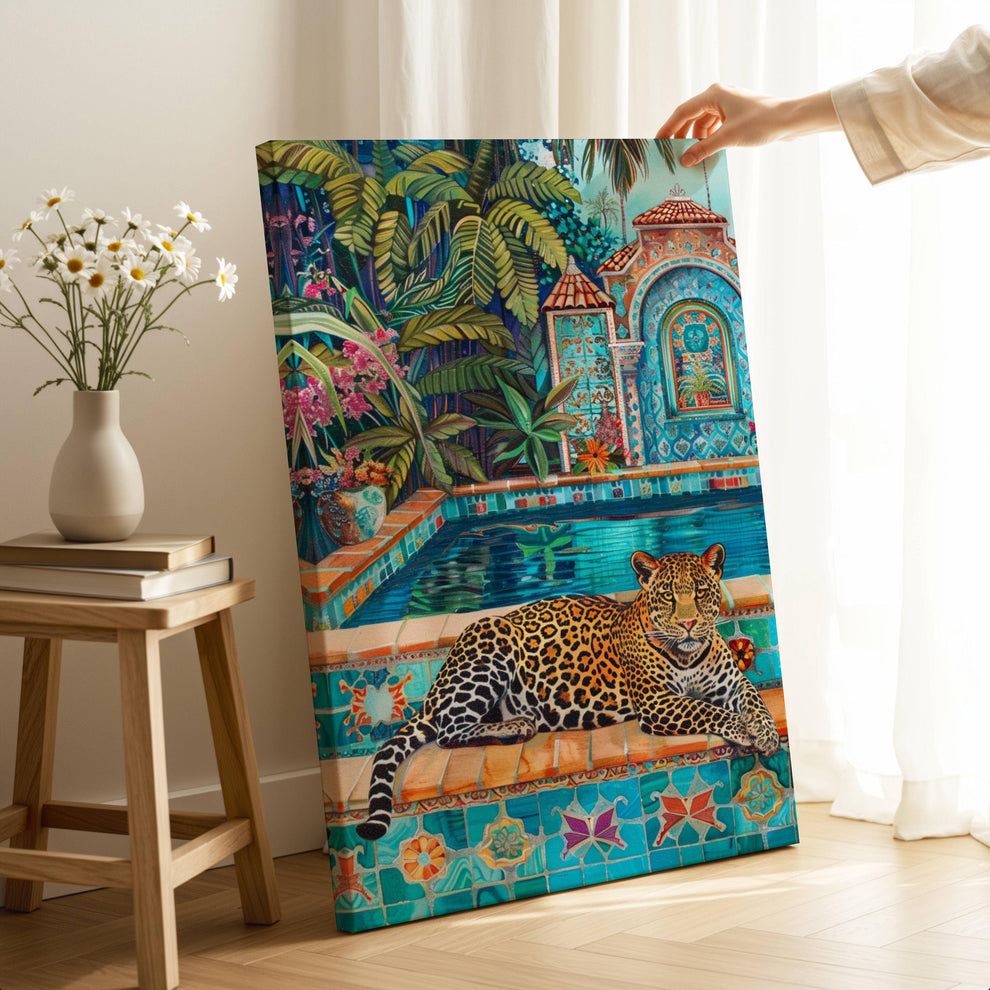 Leopard Lounging at a Fancy Pool