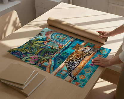 Leopard Lounging at a Fancy Pool