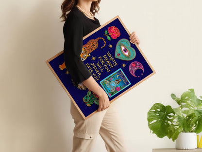 What’s Meant for You Will Never Pass You By Art Print – Mystical Tiger Tarot Wall Decor, The High Priestess Witchy Quote Art