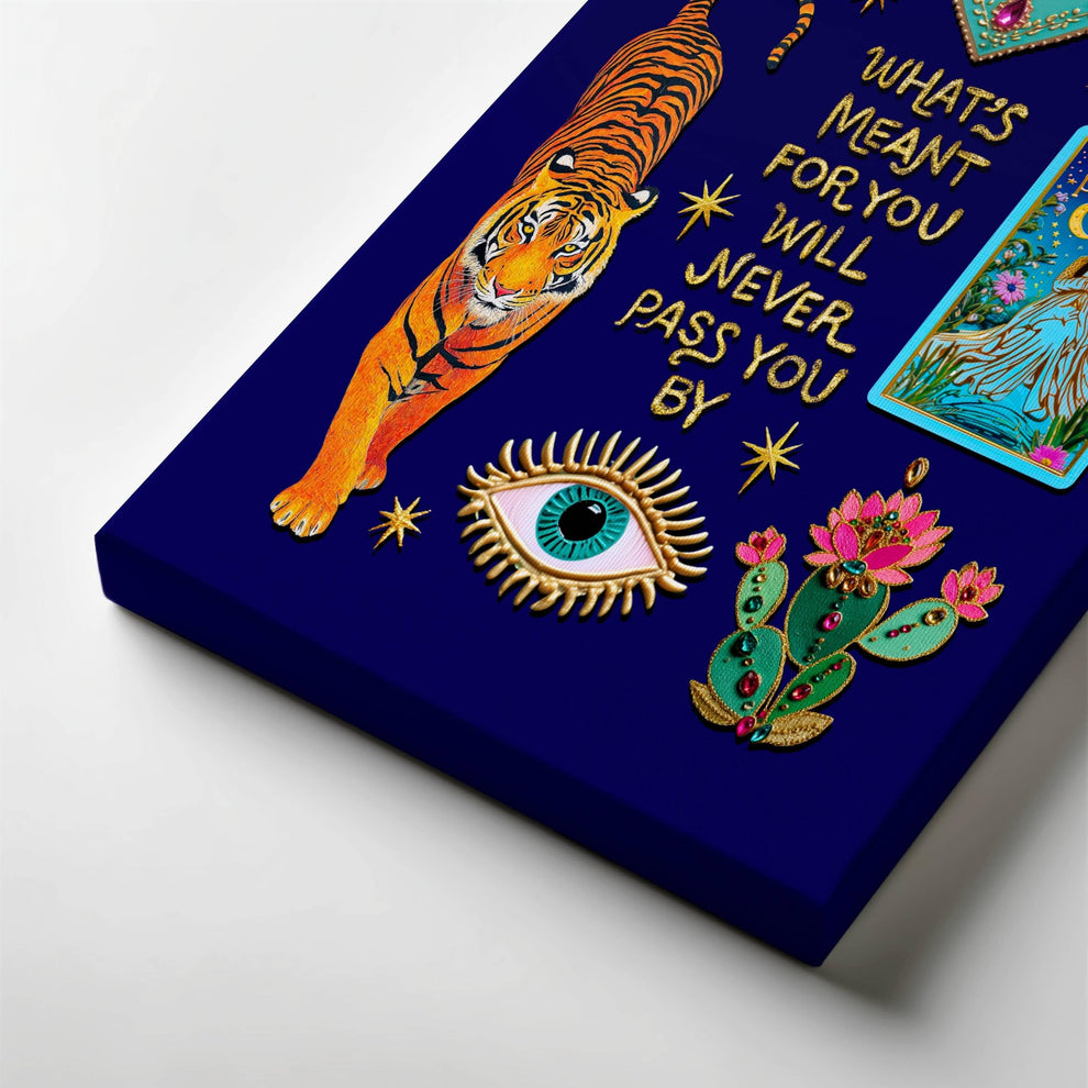 What’s Meant for You Will Never Pass You By Art Print – Mystical Tiger Tarot Wall Decor, The High Priestess Witchy Quote Art