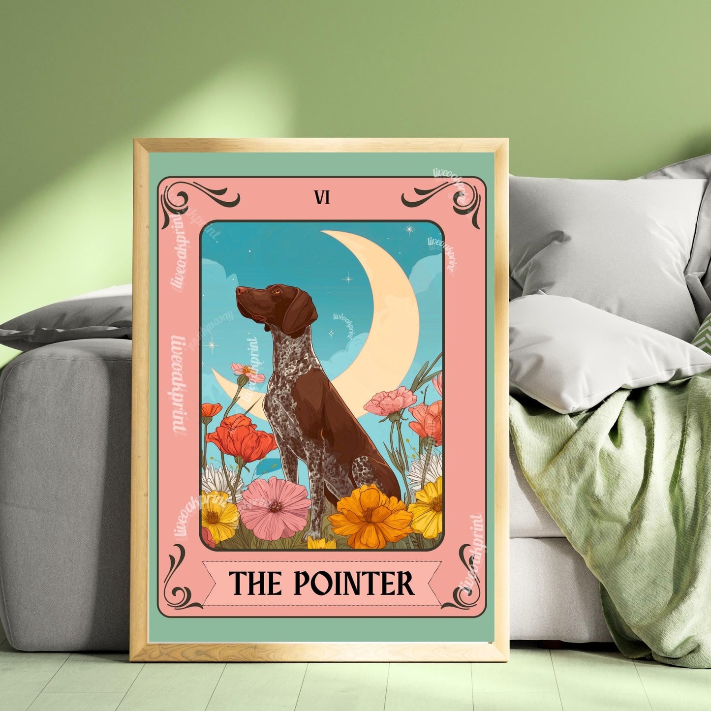 Liver Roan German Shorthaired Pointer Wall Art – GSP Tarot Dog Art Print