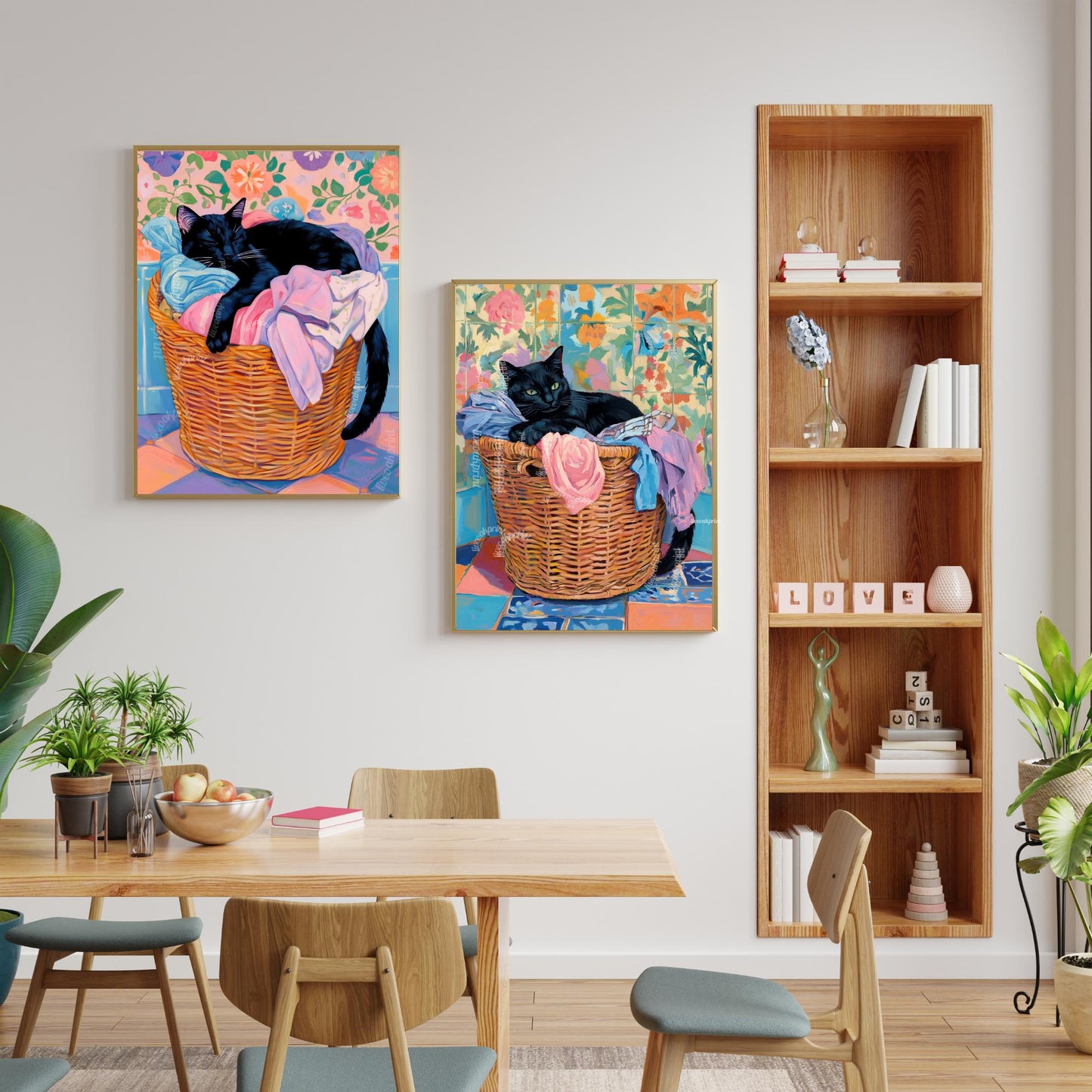 Black Cat Sleeping In A Laundry Basket - Laundry Room Art Print