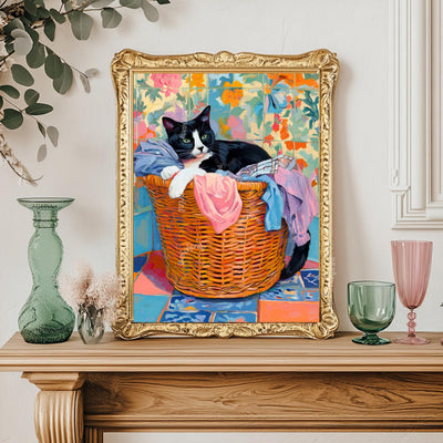 Tuxedo Cat In A Laundry Basket Wall Art