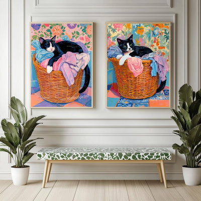 Set of Two Tuxedo Cats Wall Art