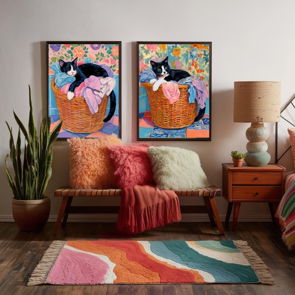 Set of Two Tuxedo Cats Wall Art