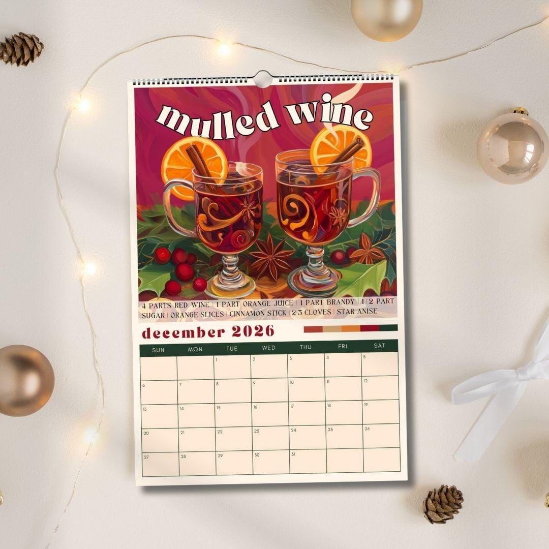 2026 Cocktail Calendar - Monthly Cocktail Recipe Calendar - Cocktail Gift Idea